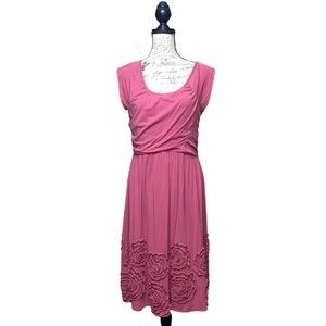 Garnet Hill Dress Size 10 Rose Pink Sleeveless Embroidered Flowers Jersey Knit